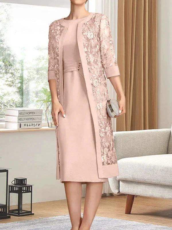 Sheath/Column Scoop Knee-Length Chiffon Mother of the Bride Dress With Pleated Sequins