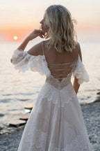 Bohemian Straps Off Shoulder Charming Lace Beach Wedding Dresses  WD557