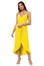 Numbersea Spaghetti Chiffon V Neck Bridesmaid Dress Mid-Length Slit Formal Prom Dress Homecoming Dress 2803