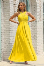 Numbersea Women Halter Chiffon Bridesmaid Dress A-line Long Formal Prom Gown SEA28015