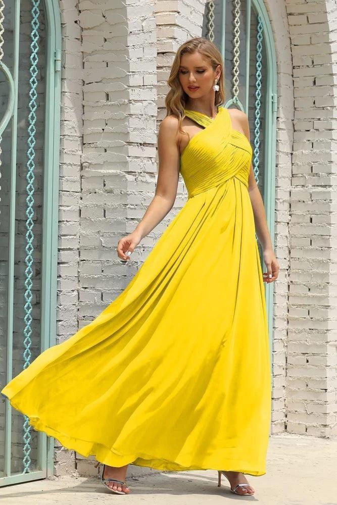 Numbersea Women Halter Chiffon Bridesmaid Dress A-line Long Formal Prom Gown SEA28015