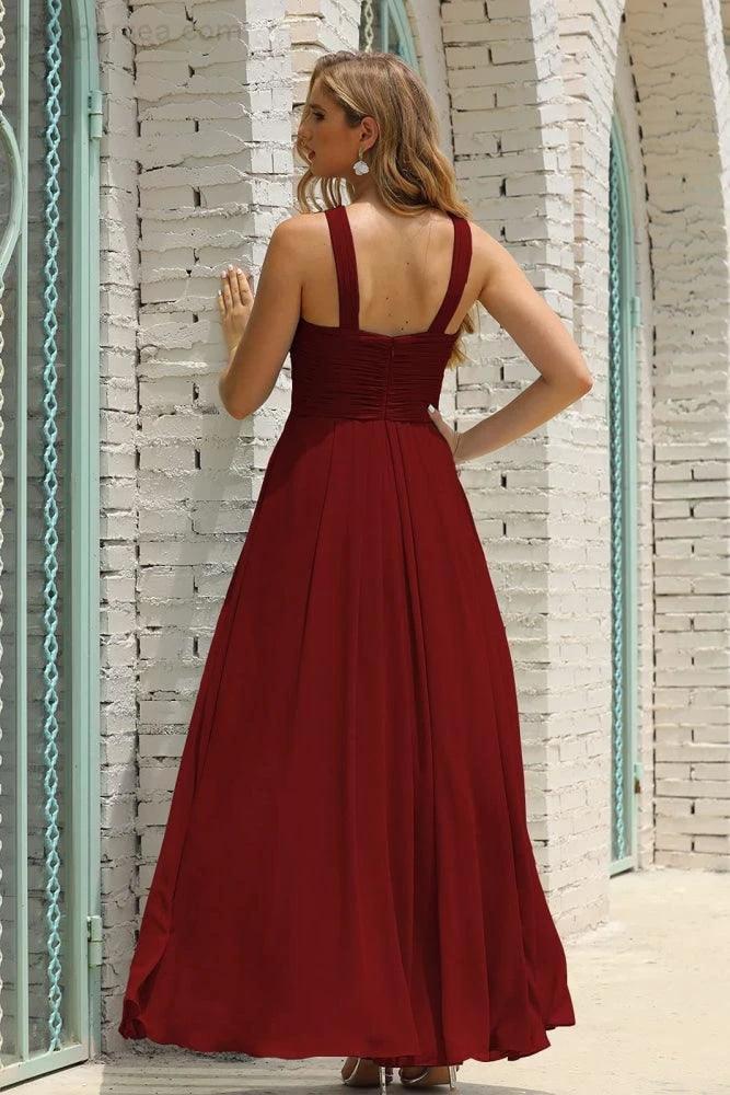 Numbersea Women Halter Chiffon Bridesmaid Dress A-line Long Formal Prom Gown SEA28015