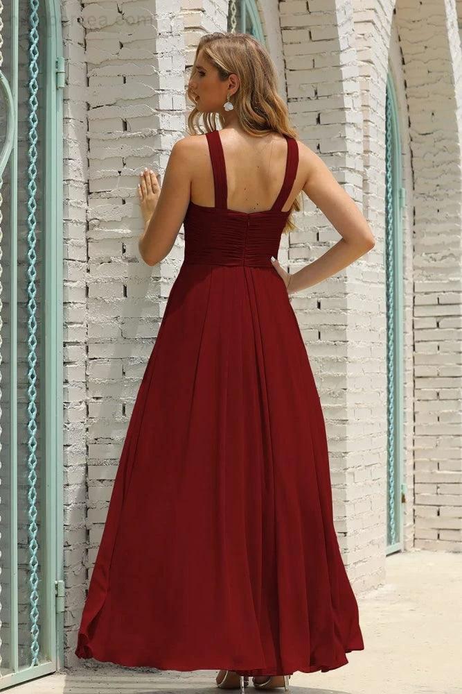 Numbersea Women Halter Chiffon Bridesmaid Dress A-line Long Formal Prom Gown SEA28015