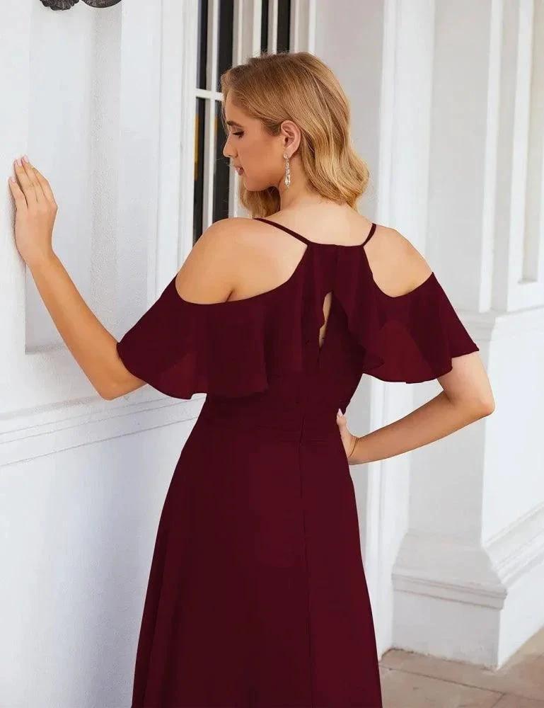 Numbersea Chiffon Cold Shoulder Long Bridesmaid Dresses Plus Size Formal Prom Gowns for Women Party Wedding  SEA28070