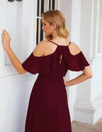 Numbersea Chiffon Cold Shoulder Long Bridesmaid Dresses Plus Size Formal Prom Gowns for Women Party Wedding  SEA28070