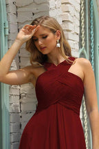 Numbersea Women Halter Chiffon Bridesmaid Dress A-line Long Formal Prom Gown SEA28015