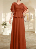 A-line V-Neck Floor-Length Chiffon Mother of the Bride Dress With Pleated Beading