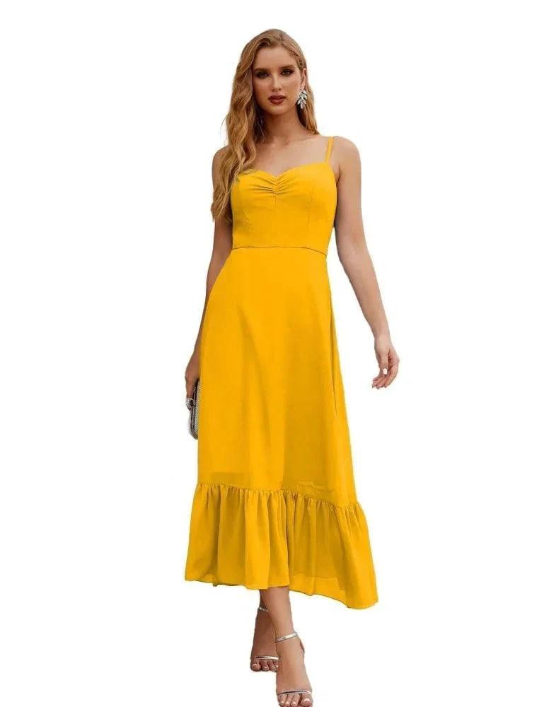 Numbersea  Spaghetti Strap Chiffon Bridesmaid Dress Ankle Length Formal A Line Cocktail Party Homecoming Dress for Juniors  SEA28028