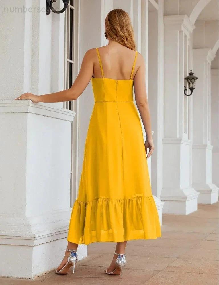Numbersea  Spaghetti Strap Chiffon Bridesmaid Dress Ankle Length Formal A Line Cocktail Party Homecoming Dress for Juniors  SEA28028