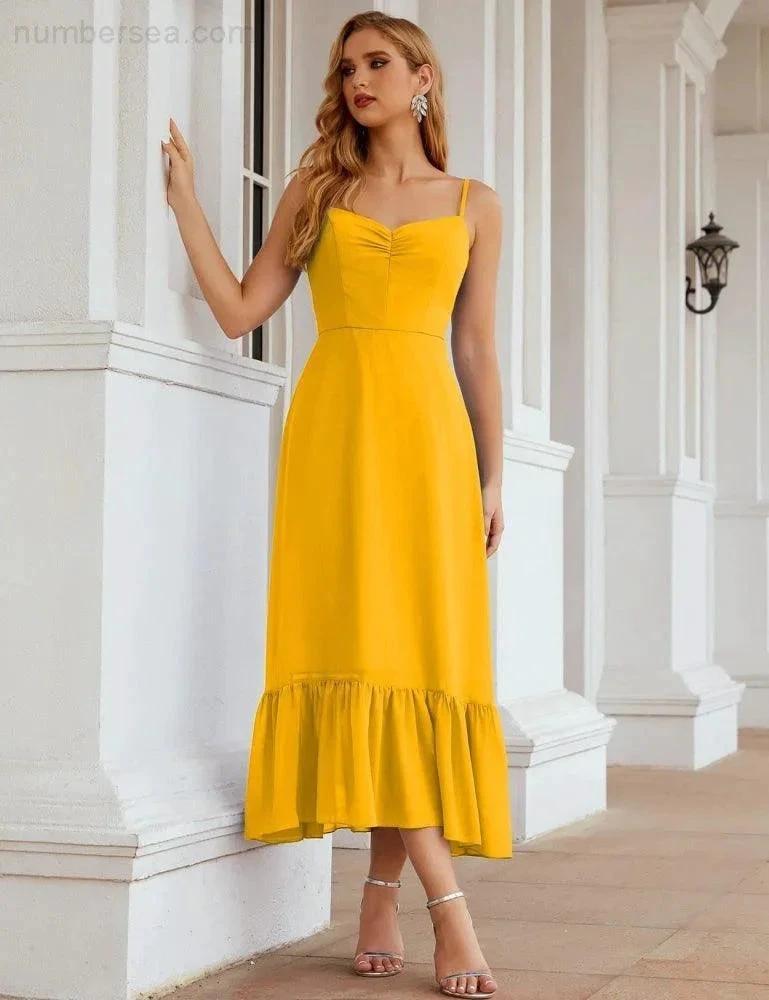 Numbersea  Spaghetti Strap Chiffon Bridesmaid Dress Ankle Length Formal A Line Cocktail Party Homecoming Dress for Juniors  SEA28028