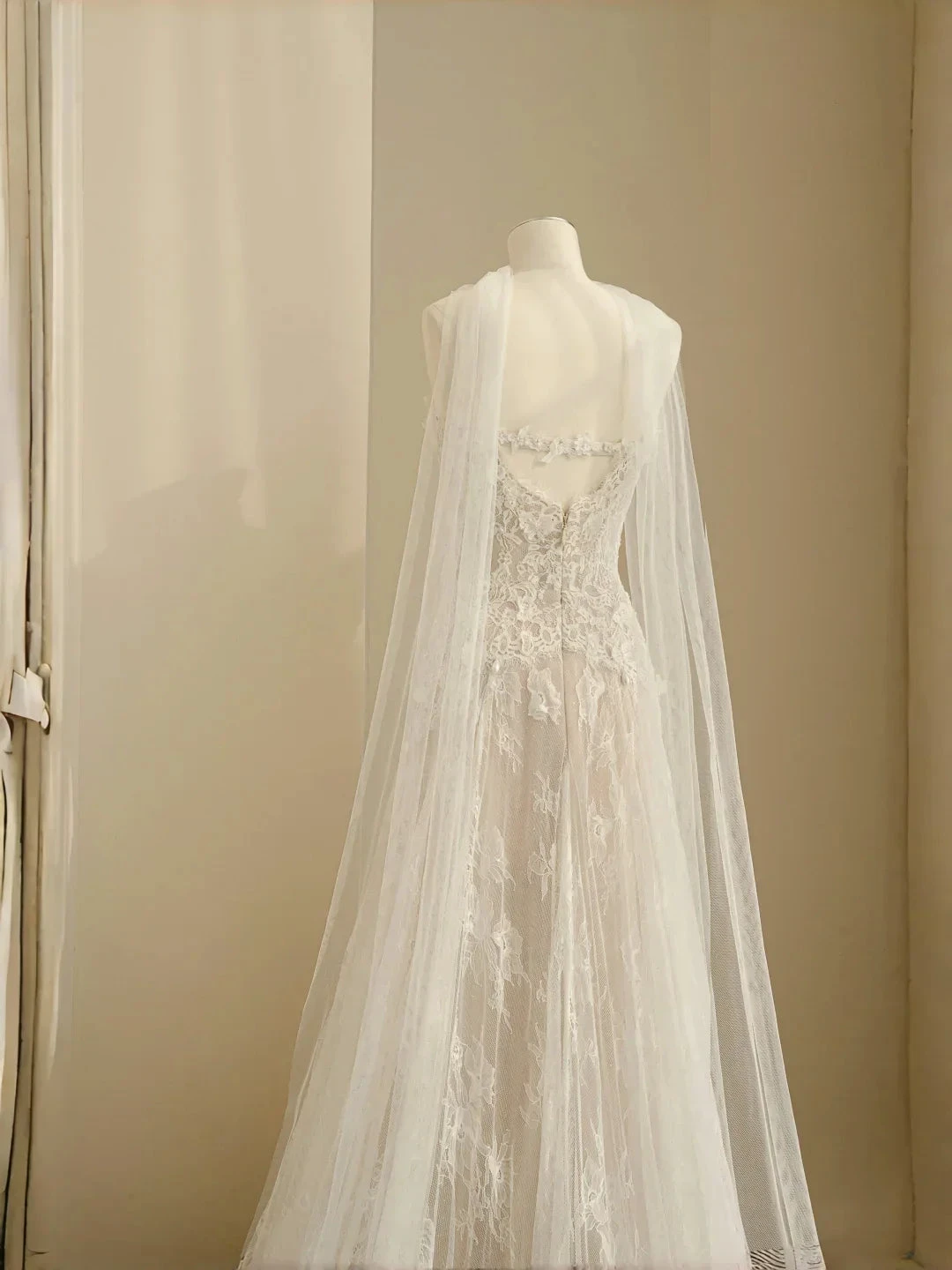Pretty Strapless Tulle Lace Long A Line Wedding Dress,Formal Prom Evening Dress Y8686
