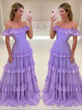 Purple chiffon long prom dress evening dress Y5355