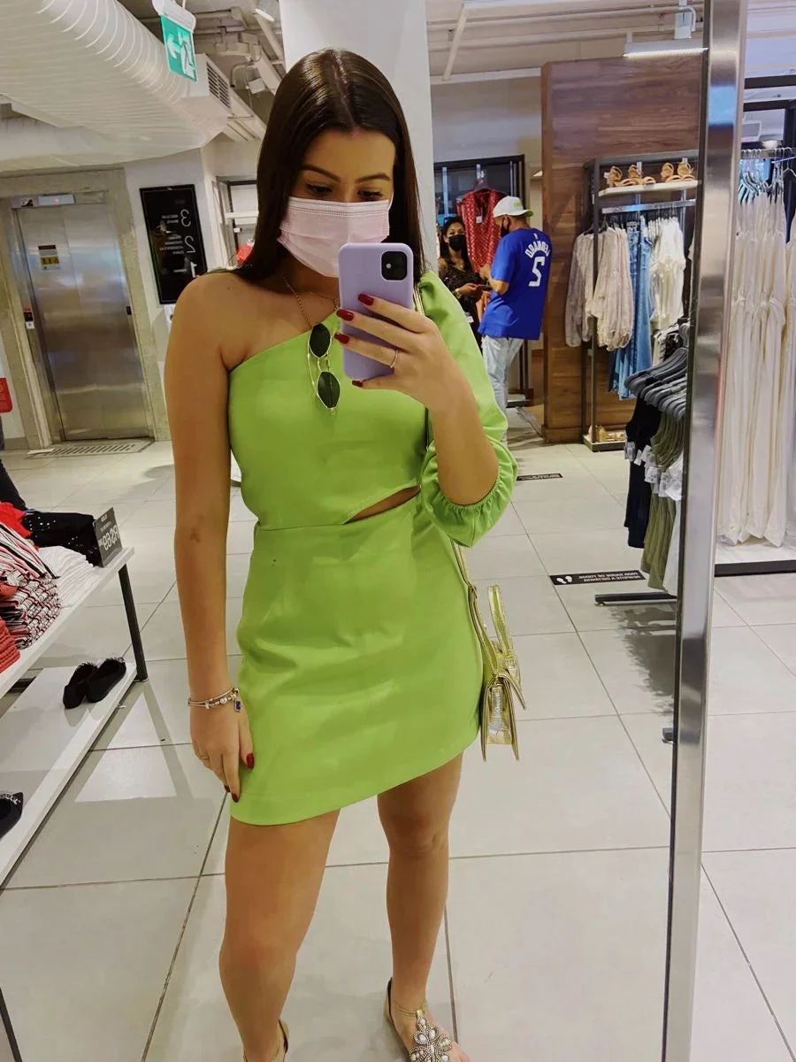 Lovely Green One Sleeve Homecoming Dress Green Cocktail Dress Y2215