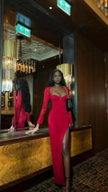 Vintage Red Evening Dress With Long Sleeves 20th Birthday Red Party Dress Y4924
