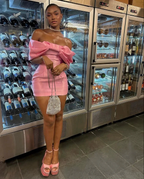 Pink Off The Shoulder Homecoming Dress Chic Pink Party Dress Y2262