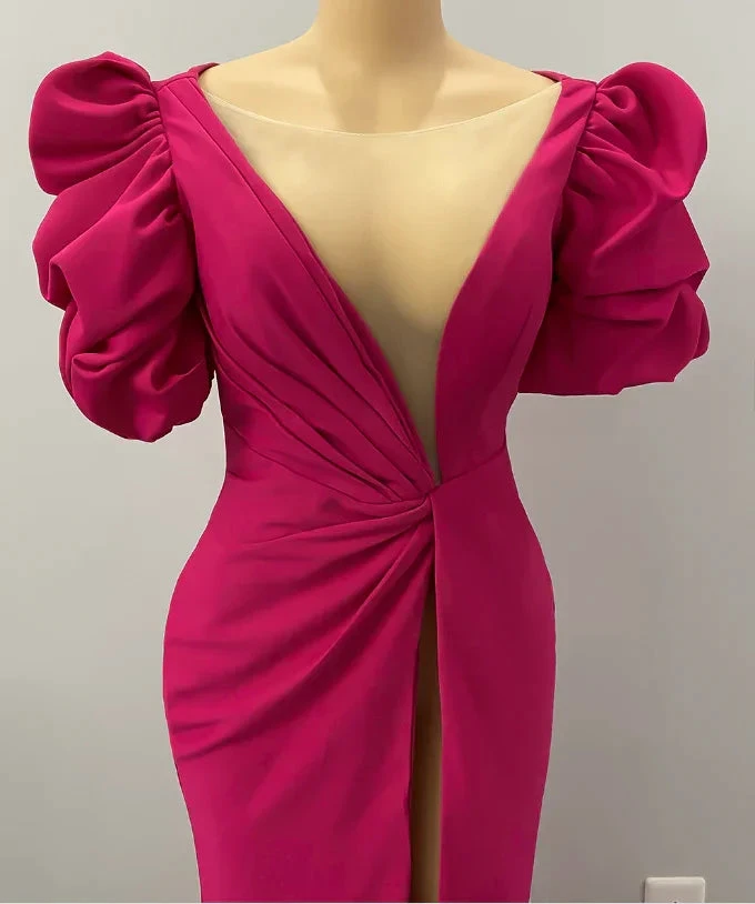 High Split Mermaid Long Evening Dress Hot Pink African Party Dress Y1900
