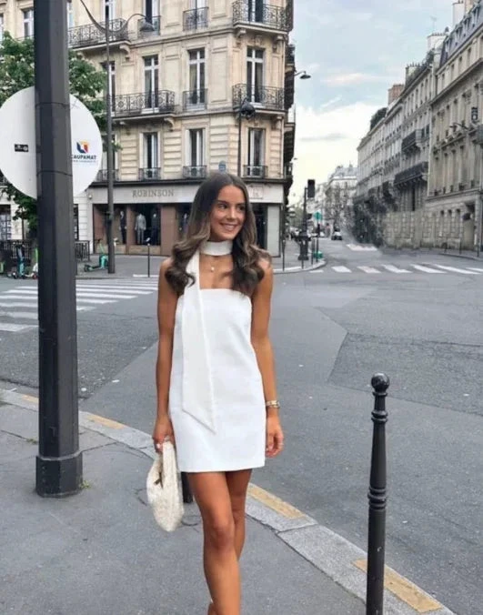 Women's White Strapless Mini Dress White Short Homecoming Dress Y1999