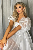 Pink Square Neck Balloon Sleeves A-Line Homecoming Dress Y2434