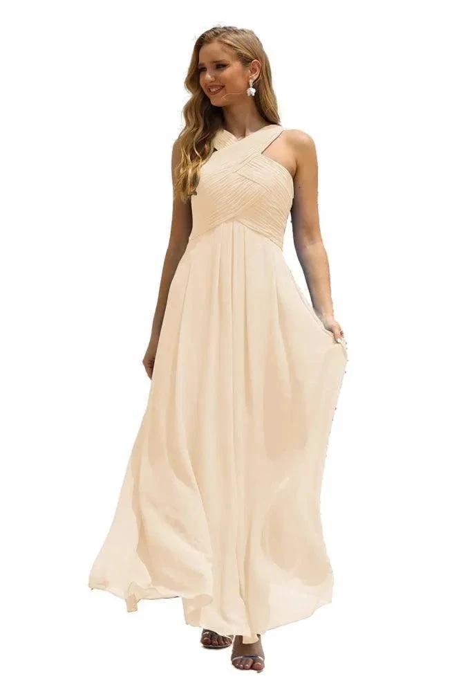 Numbersea Women Halter Chiffon Bridesmaid Dress A-line Long Formal Prom Gown SEA28015