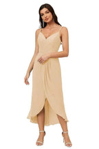 Numbersea Spaghetti Chiffon V Neck Bridesmaid Dress Mid-Length Slit Formal Prom Dress Homecoming Dress 2803