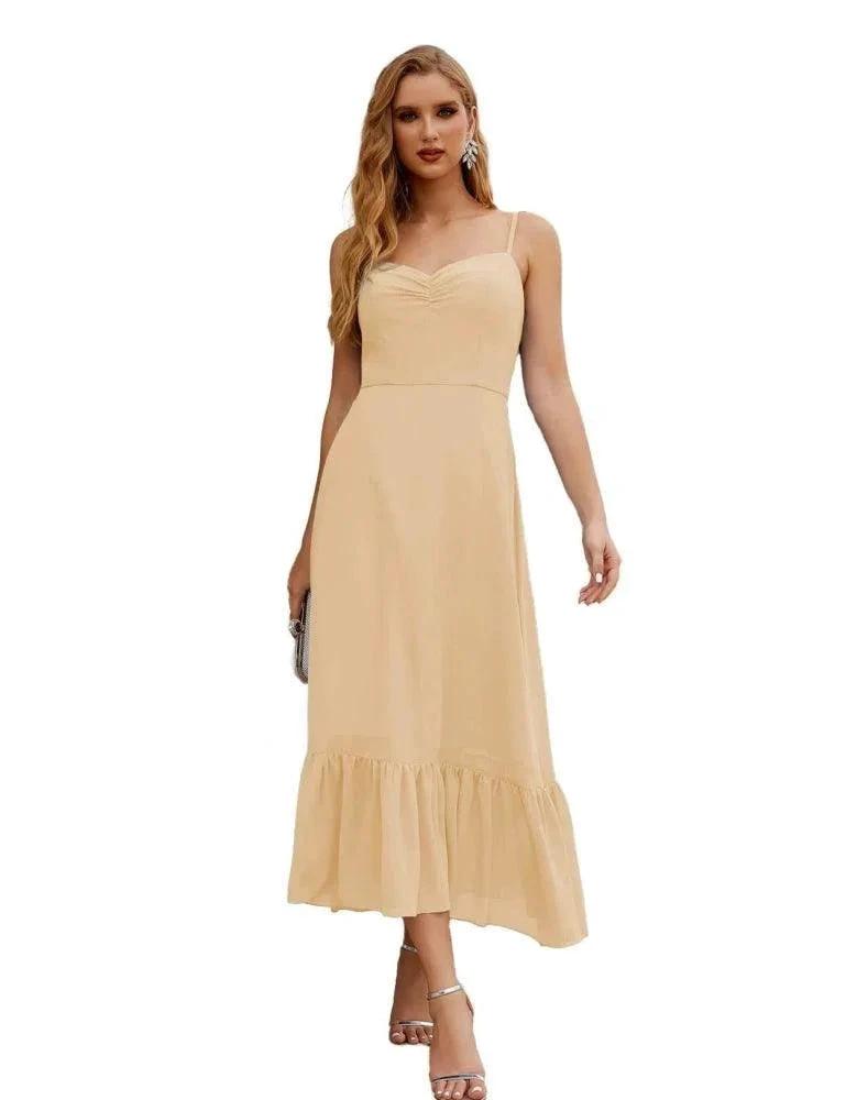 Numbersea  Spaghetti Strap Chiffon Bridesmaid Dress Ankle Length Formal A Line Cocktail Party Homecoming Dress for Juniors  SEA28028