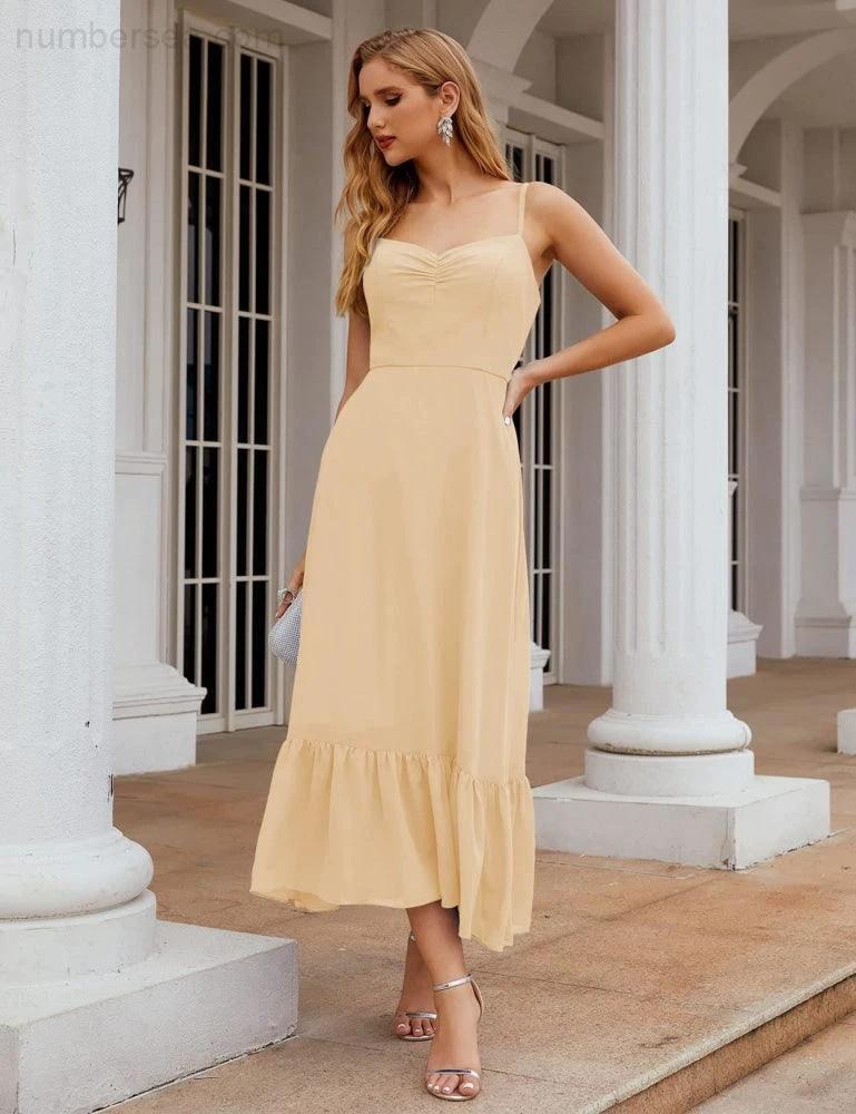 Numbersea  Spaghetti Strap Chiffon Bridesmaid Dress Ankle Length Formal A Line Cocktail Party Homecoming Dress for Juniors  SEA28028