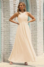 Numbersea Women Halter Chiffon Bridesmaid Dress A-line Long Formal Prom Gown SEA28015