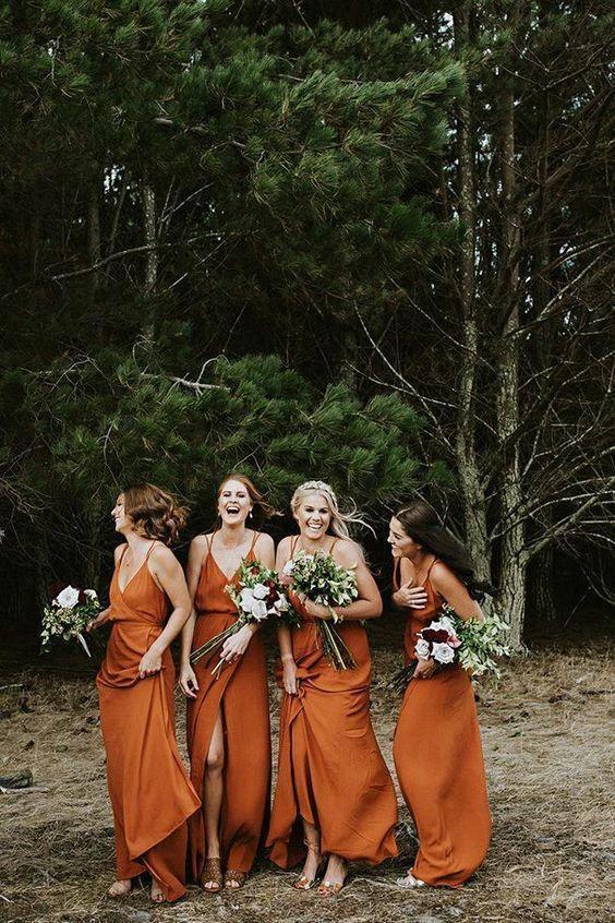 Charming Spaghetti Straps A-line Bridesmaid Dresses With Slit BD083