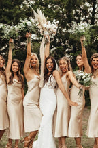 Charming Spaghetti Straps Champagne Silk Satin Bridesmaid Dresses BD079