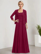 A-line Square Floor-Length Lace Chiffon Mother of the Bride Dress With Sequins