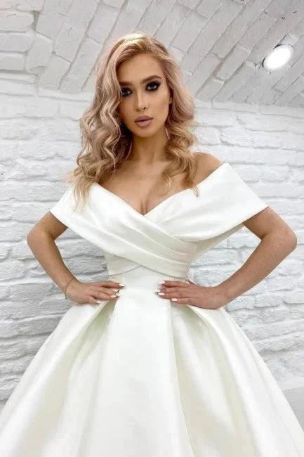 Chic Long A-line Off-the-shoulder Ivory Simple Sleeveless Wedding Dress