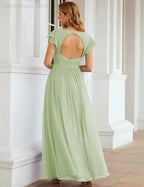 Numbersea V-Neck Bridesmaid Dress Floor Length Backless Formal Evening Dress 28024