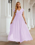 Numbersea V-Neck Bridesmaid Dress Floor Length Backless Formal Evening Dress 28024
