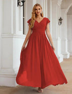 Numbersea V-Neck Bridesmaid Dress Floor Length Backless Formal Evening Dress 28024