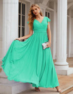 Numbersea V-Neck Bridesmaid Dress Floor Length Backless Formal Evening Dress 28024