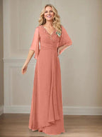 A-Line V-Neck Long Sequins Chiffon Mother Dress