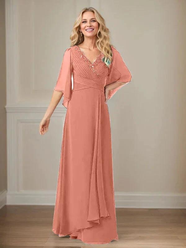 A-Line V-Neck Long Sequins Chiffon Mother Dress