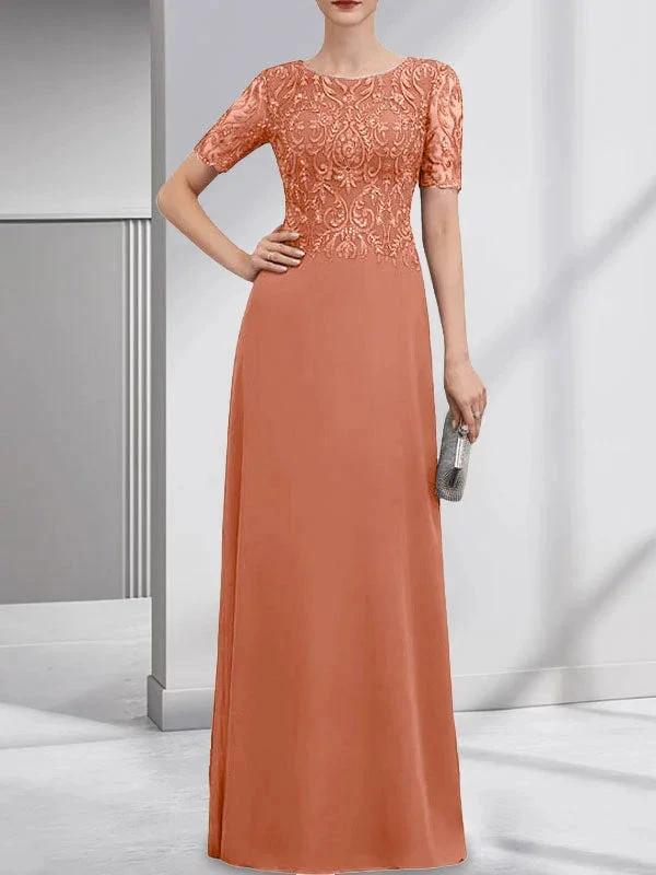 A-line Scoop Floor-Length Lace Chiffon Mother of the Bride Dress With Sequins