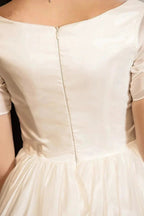 Classical A-Line V-Neck Short Sleeve Pleats Bohemain Wedding Dress WD677
