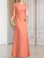 Sheath/Column Scoop Floor-Length Chiffon Mother of the Bride Dress With Pleated Beading