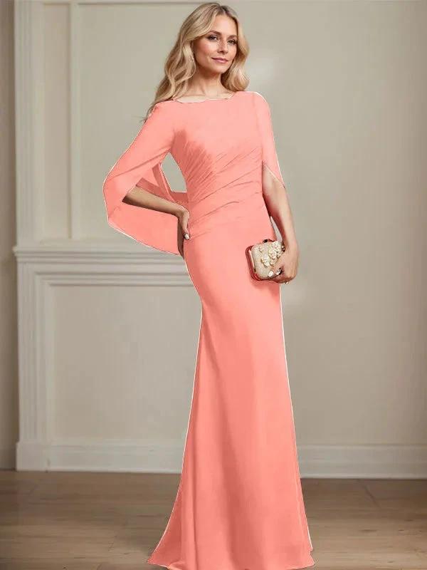 Trumpet/Mermaid Boat Neck Floor-Length Chiffon Mother of the Bride Dress With Pleated