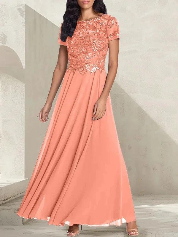 Charcoal Grey A-Line Scoop Long Mother of the Bride Dress With Beadings