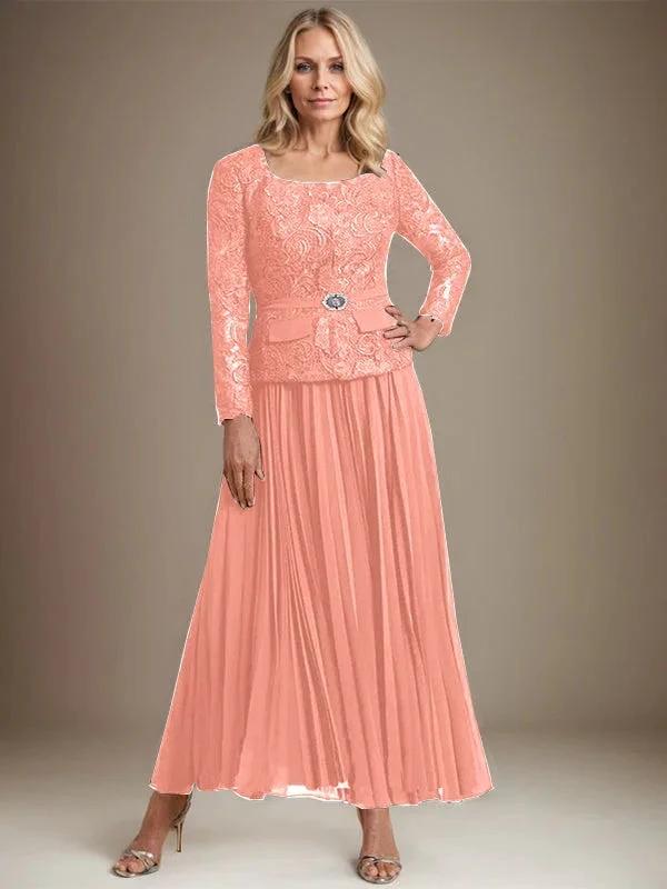 A-line Square Ankle-Length Chiffon Mother of the Bride Dress With Pleated