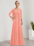 A-line Square Floor-Length Lace Chiffon Mother of the Bride Dress With Sequins