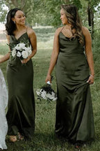 Cowl Neck Spaghetti Strap Champagne Bridesmaid Dress BD123