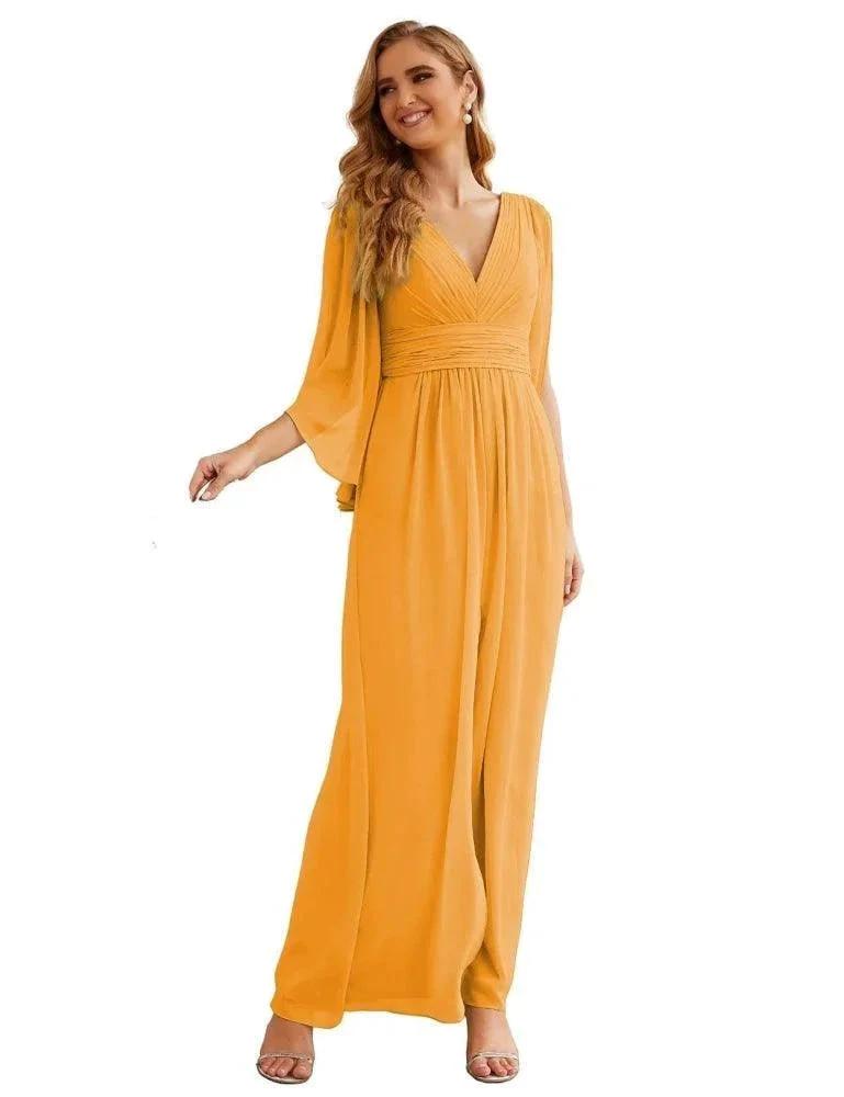Numbersea Chiffon Bridesmaid Dresses with Split for Women Wedding Long Party Prom Gown Flutter Sleeve SEA28045