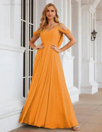 Numbersea Cold Shoulder Chiffon Bridesmaid Dresses Long Maxi Formal Prom Gowns for Women Party  SEA28059