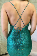 Crew Neck Green Sequins Short Homecoming Dress SYH33