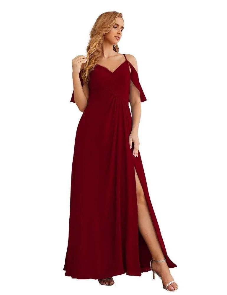 Numbersea Chiffon Cold Shoulder Long Bridesmaid Dresses Plus Size Formal Prom Gowns for Women Party Wedding  SEA28070