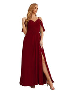 Numbersea Chiffon Cold Shoulder Long Bridesmaid Dresses Plus Size Formal Prom Gowns for Women Party Wedding  SEA28070